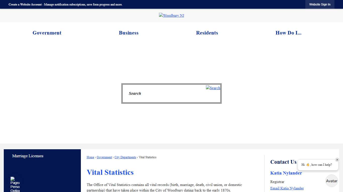 Vital Statistics Woodbury, NJ