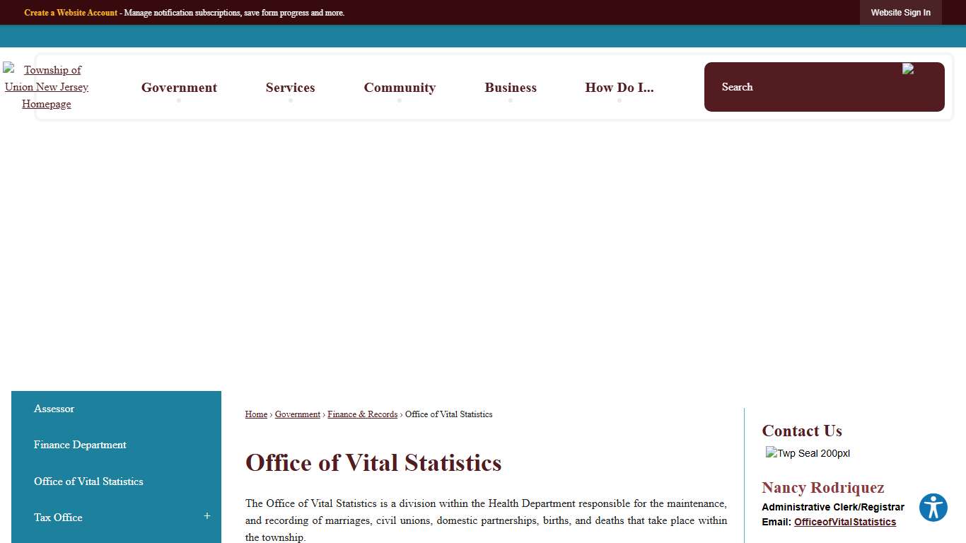 Office of Vital Statistics Union Township, NJ - Official Website